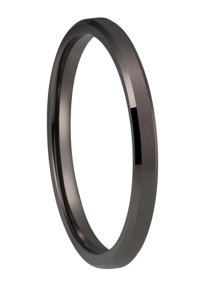 CROWNAL 2mm Thin Black/Gunmetal/Silver/Rose Gold Tungsten Wedding Couple Bands Rings Women Matte Brushed Finish Size 4 To 10 (2mm Gunmetal,7.5) - Image 1